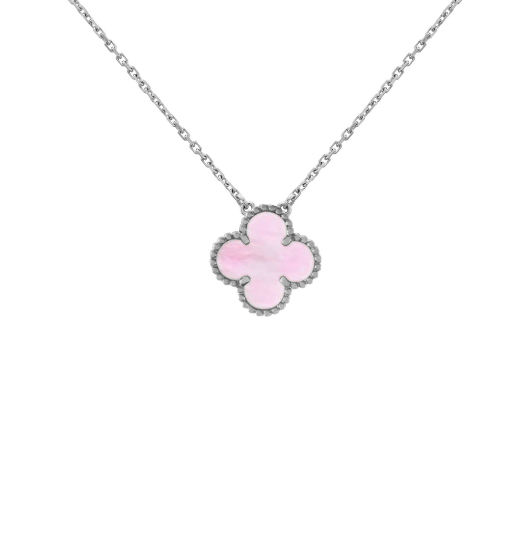 CLOVER LEAF NECKLACE | PINK SILVER